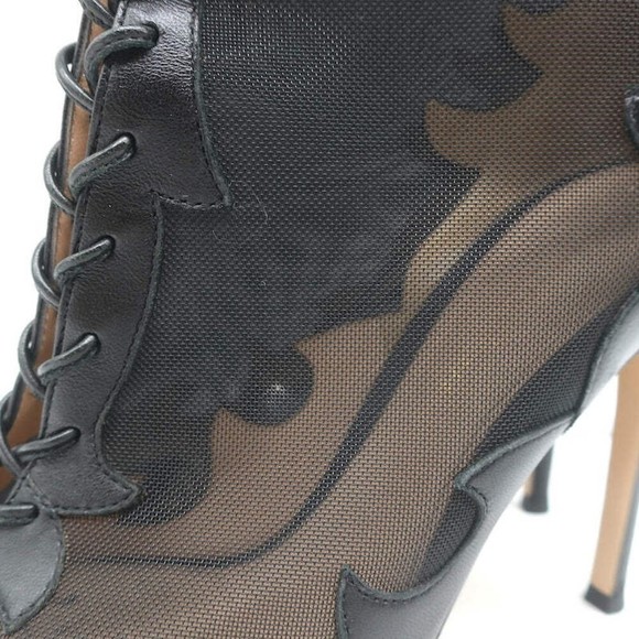 Gianvito Rossi Peep Toe Lace-Up Boots Black Leather & Mesh Size 38 - Picture 6 of 12
